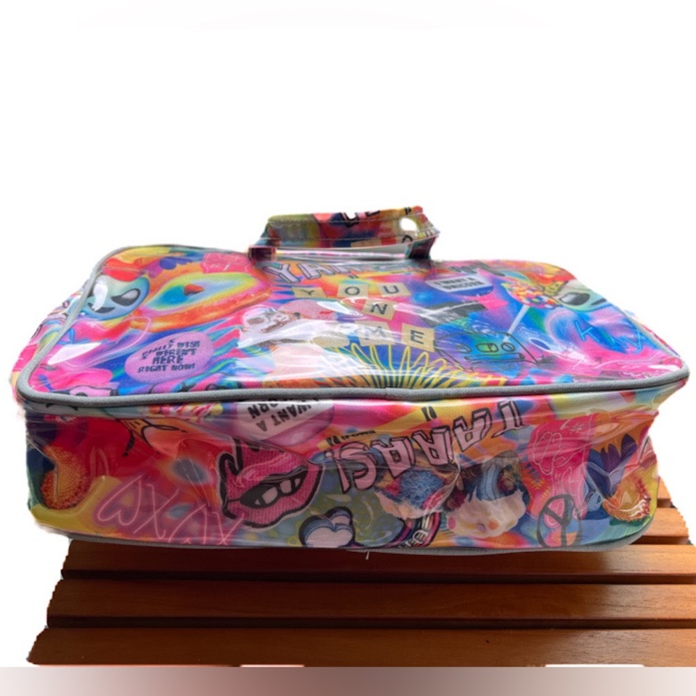 NWOT Iscream Psychedelic Collage Large Handled Zippered Makeup Cosmetic Bag - Picture 3 of 3